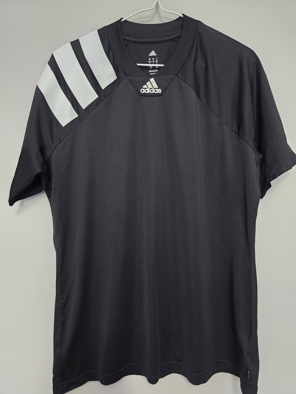Adidas Men’s Black Short-Sleeve Athletic Tee with White Shoulder Stripes